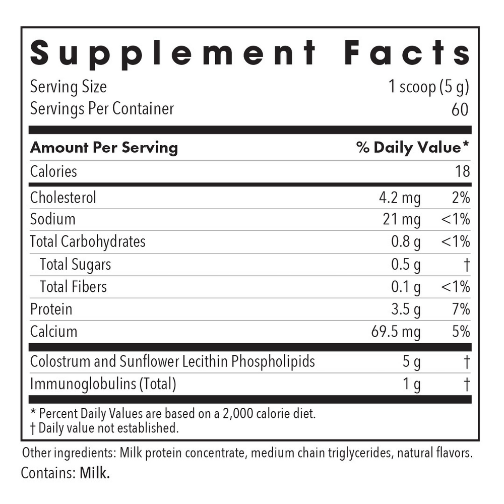 Phospholipid Colostrum Supplement Facts Label