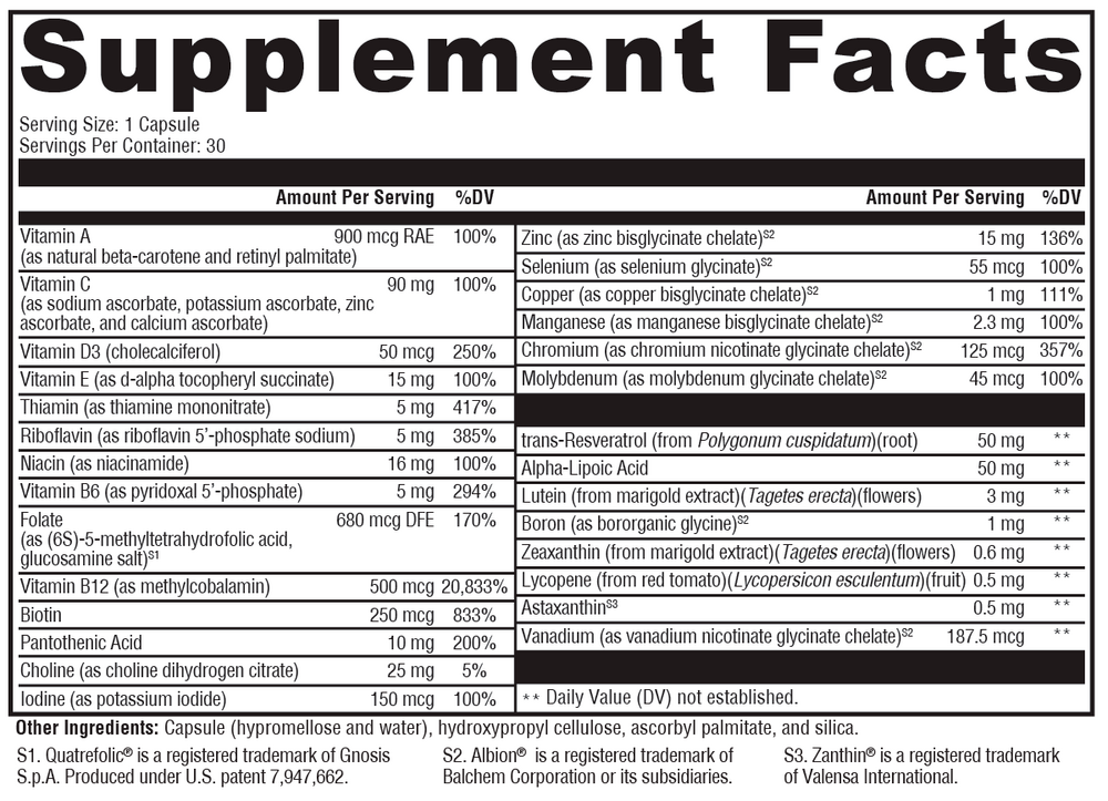 Multi BasiX Supplement Facts Label