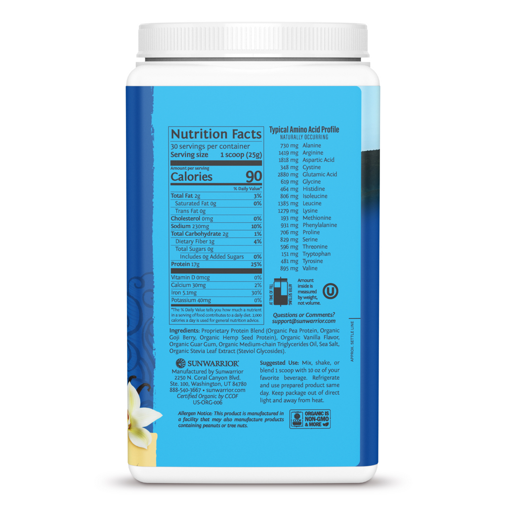 Warrior Blend Vanilla 750g Supplement Facts Label