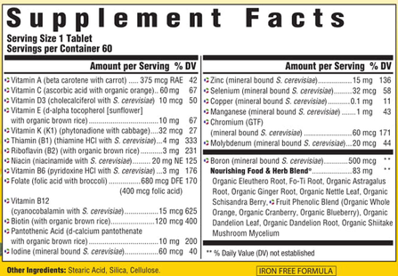 Men's One Daily Supplement Facts Label