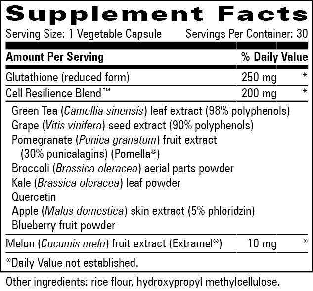 Antioxidant Resilience Supplement Facts Label