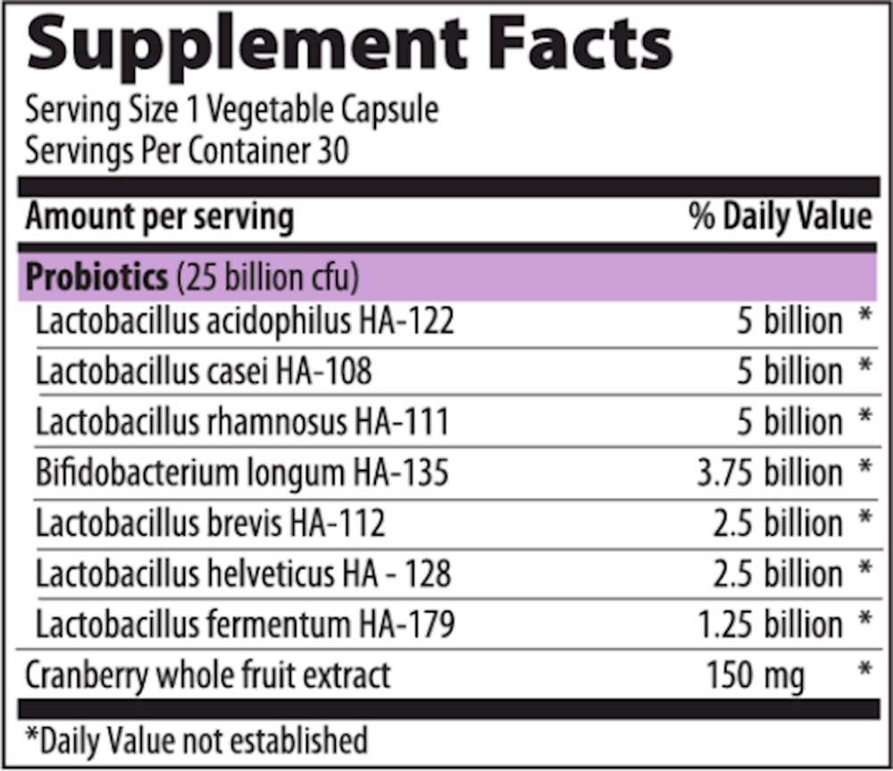 UT Biotic Capsules Supplement Facts Label