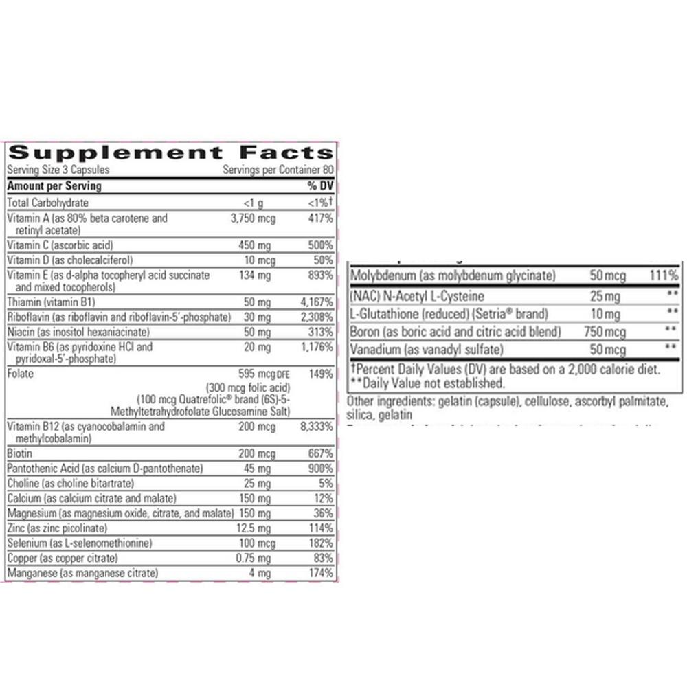 Multiplex-1 No Iron Sensitive Systems Supplement Facts Label