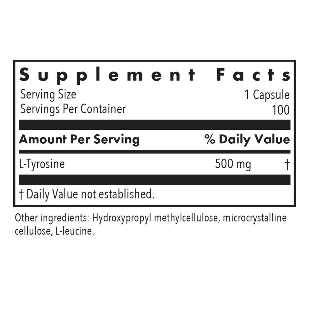 L-Tyrosine 500 Mg Supplement Facts Label