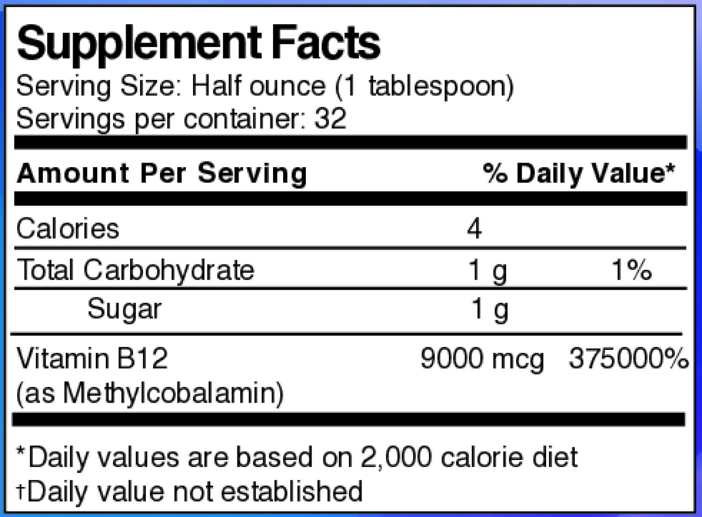 Liquid Triple B12 Energy Supplement Facts Label