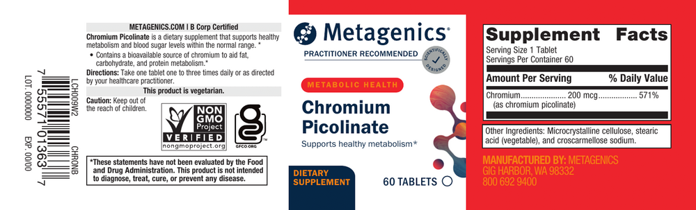 Chromium Picolinate Supplement Facts Label