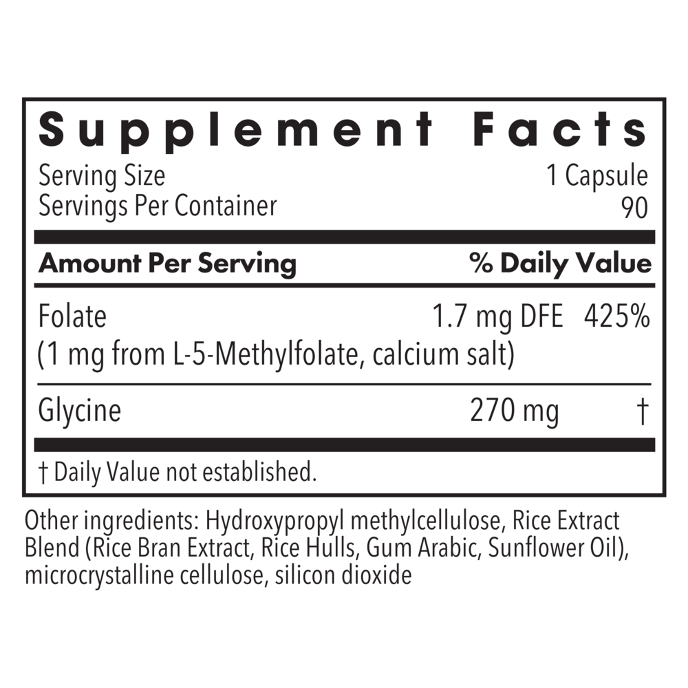 L-Methylfolate 1 mg Supplement Facts Label