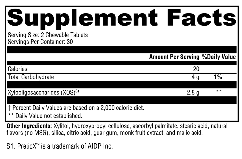 PrebioMax Natural Sour Apple Supplement Facts Label