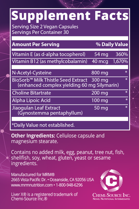 LiverX Supplement Facts Label