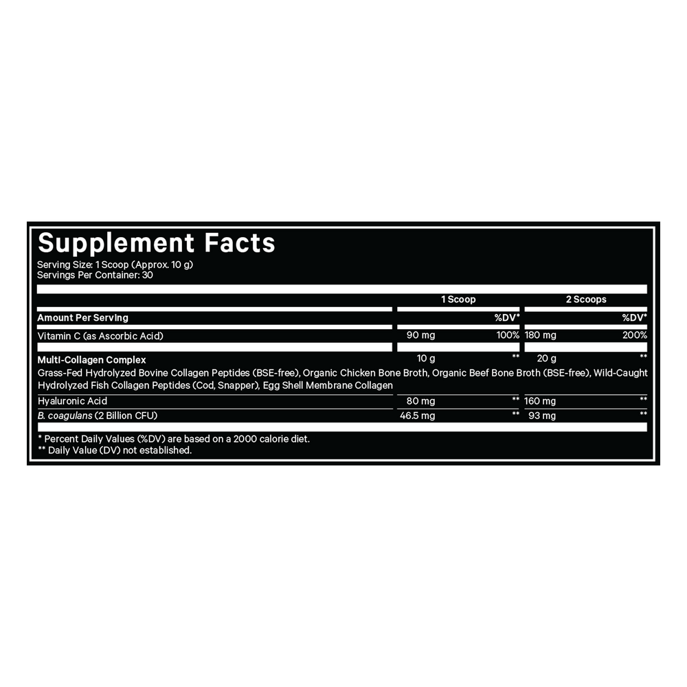 Multi Collagen Peptides Supplement Facts Label