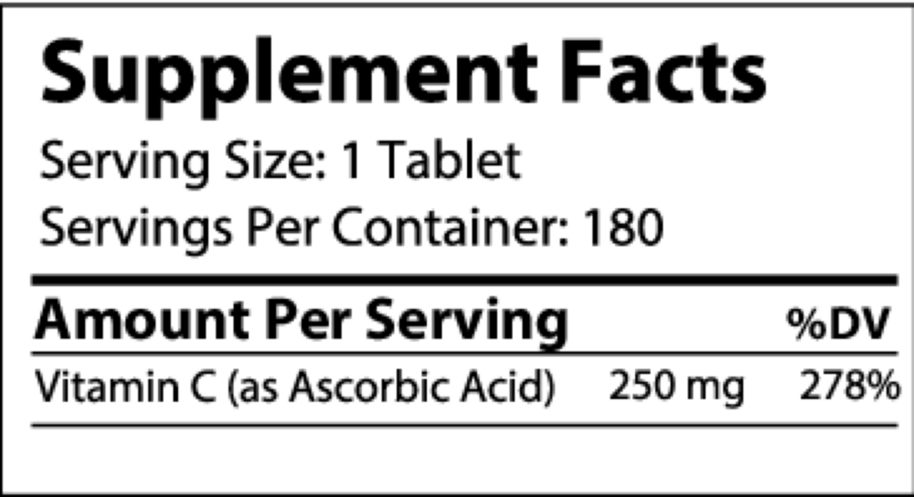 Junior C Chewable Supplement Facts Label