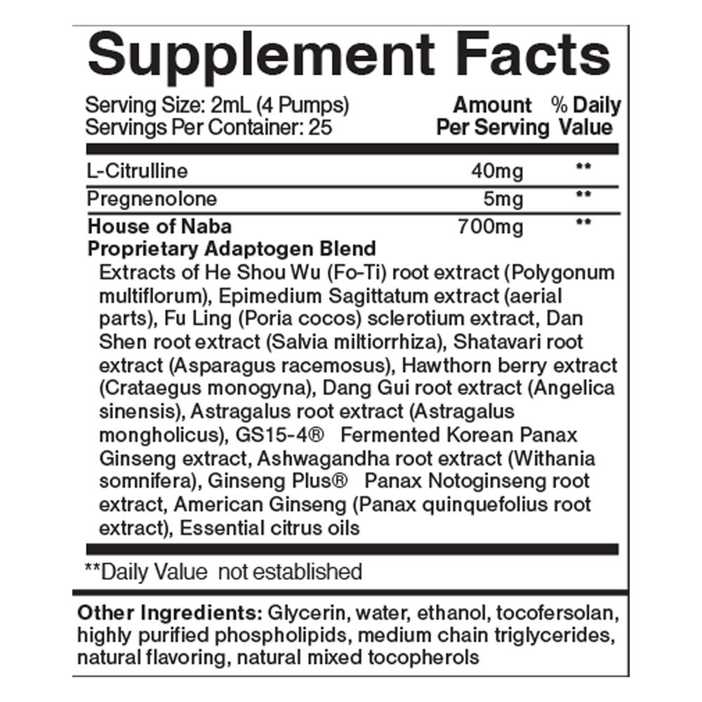 Adaptogenic Black Label Supplement Facts Label