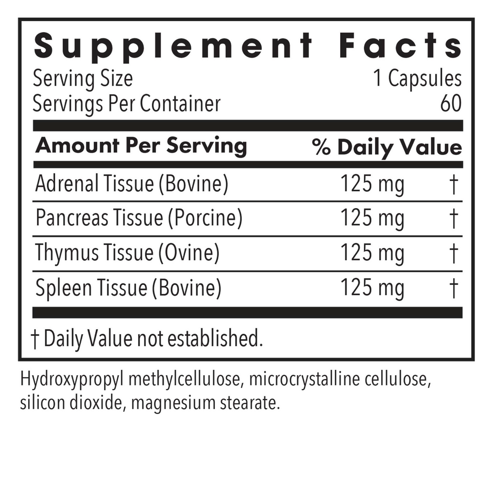 Immuno-Gland Plex Supplement Facts Label