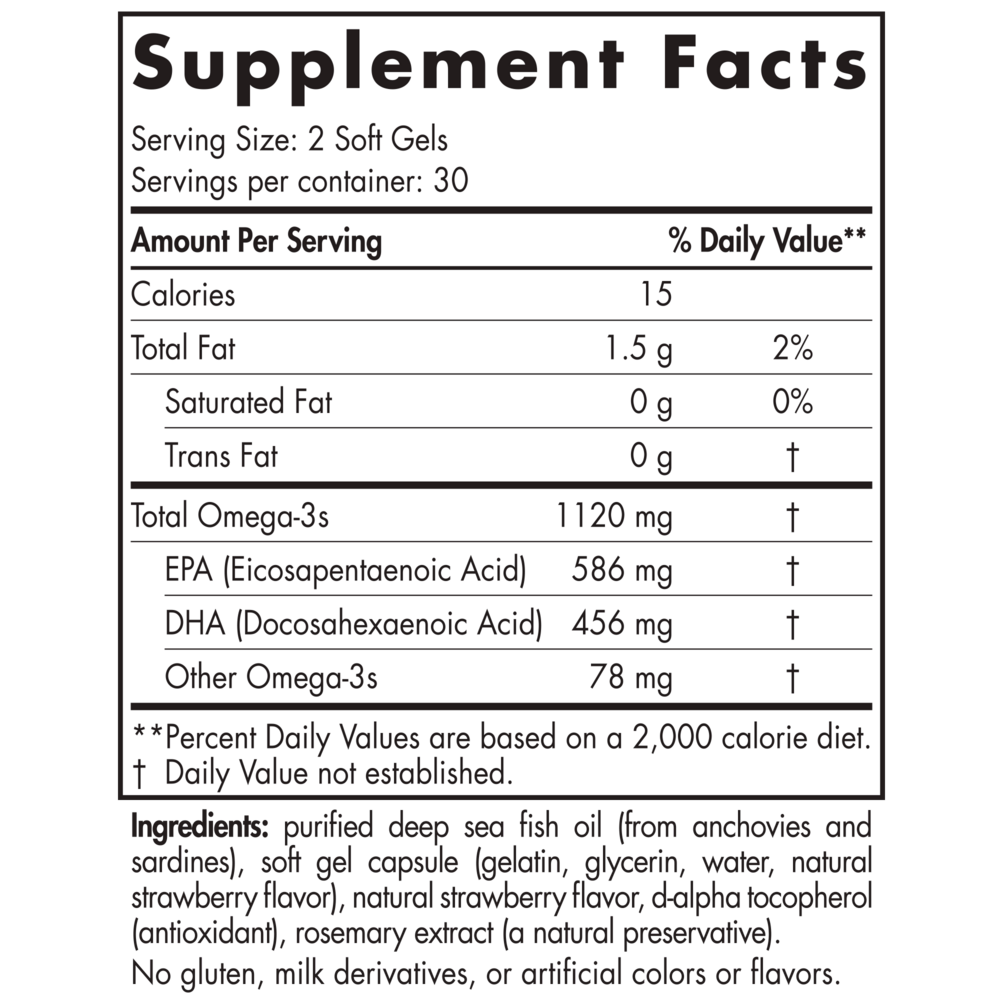 ProOmega 2000 Jr. 60 Soft Gels Strawberry Supplement Facts Label