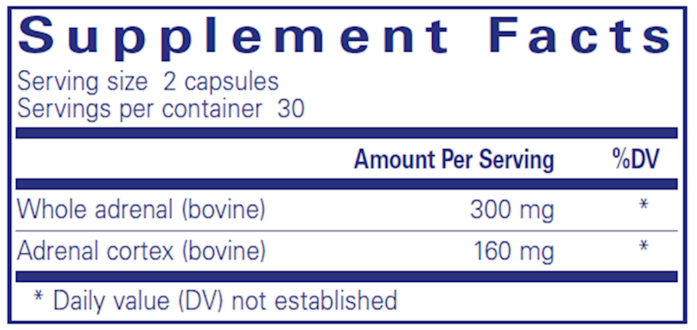 Adrenal Supplement Facts Label