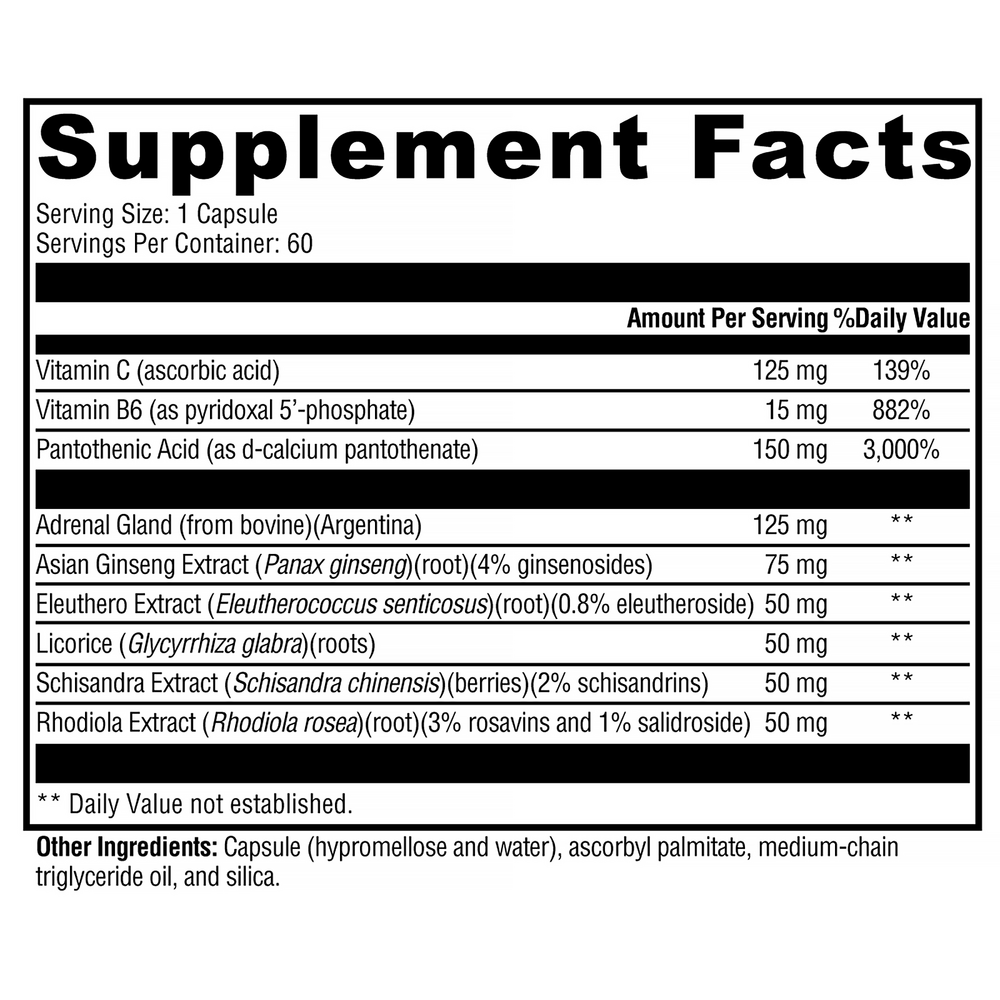 Adrenaliv® Supplement Facts Label