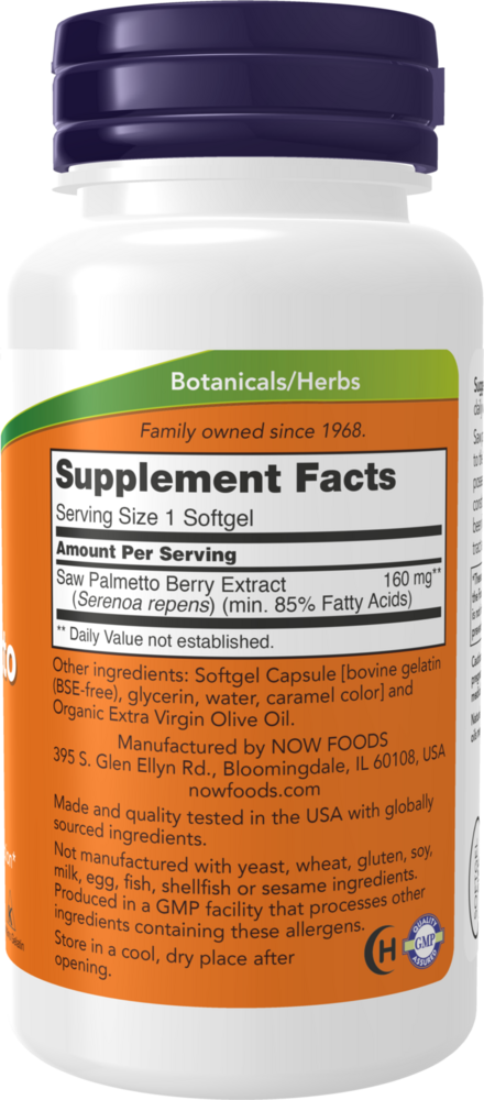 Saw Palmetto Extract 160 mg - 120 Softgels Supplement Facts Label