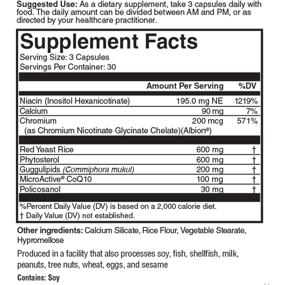 Cholesto Red Supplement Facts Label