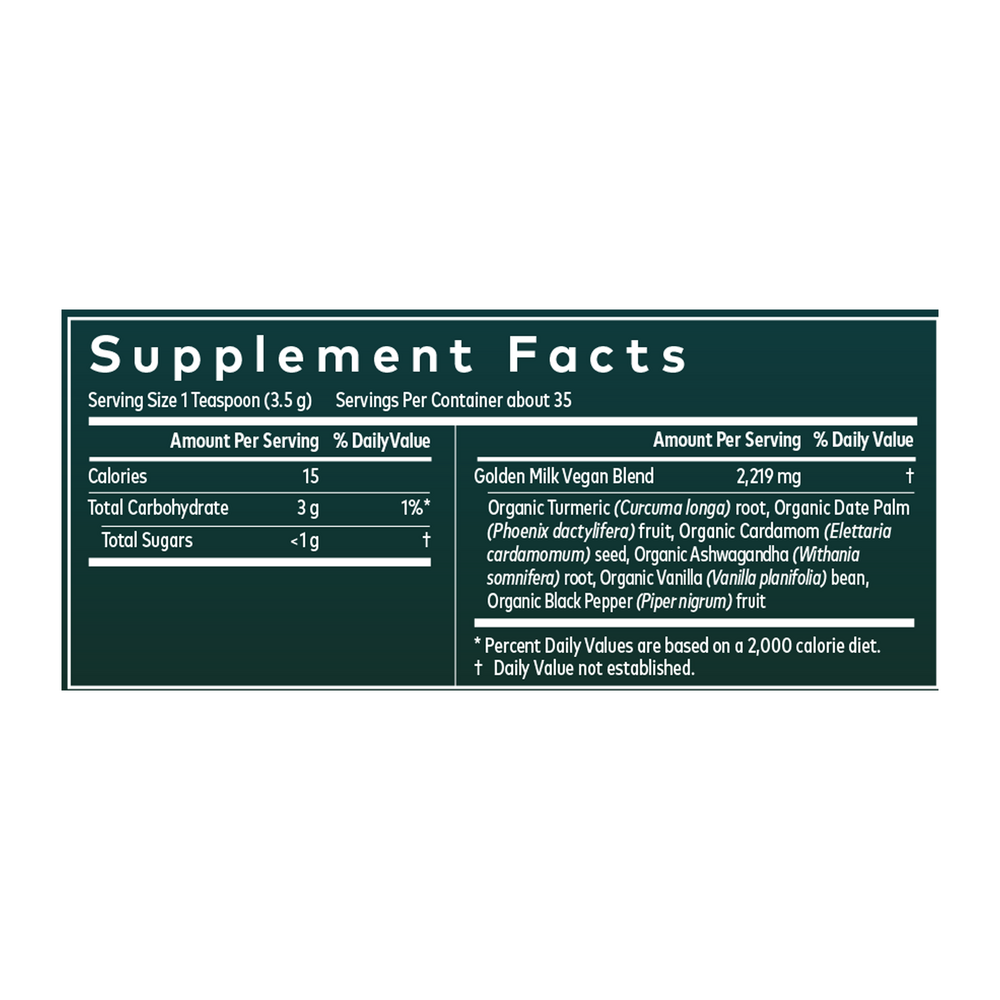 Golden Milk Supplement Facts Label