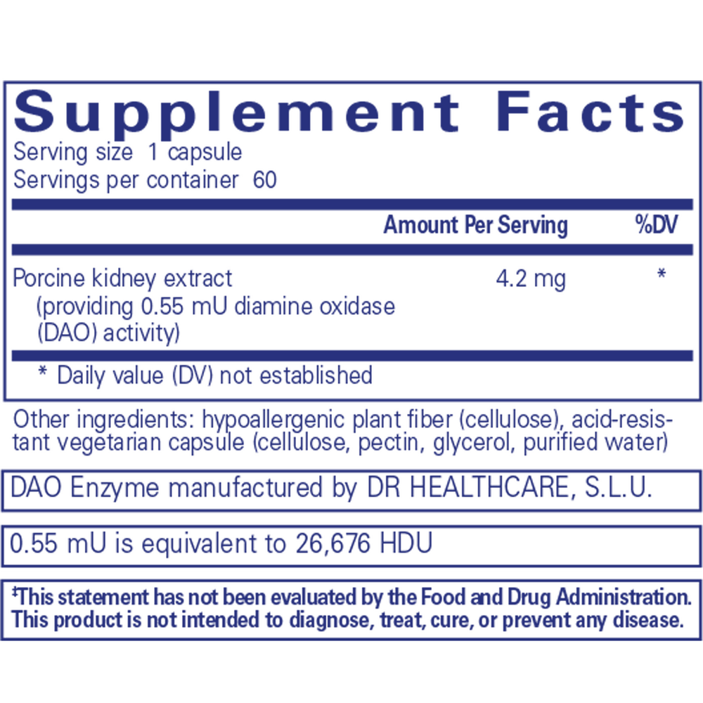 DAO Enzyme Supplement Facts Label