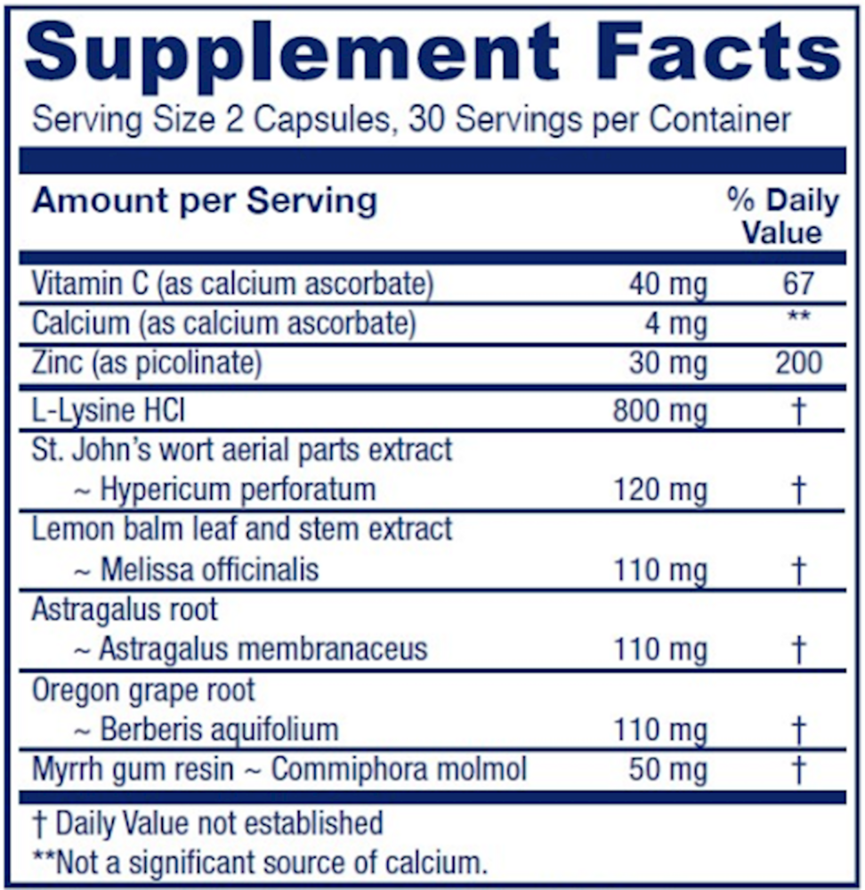 Lysine Extra Supplement Facts Label