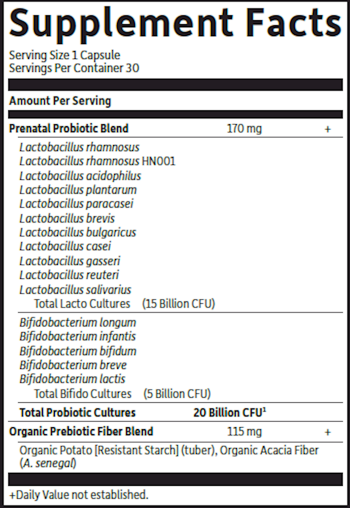 Dr. Formulated Prenatal Probiotic Supplement Facts Label