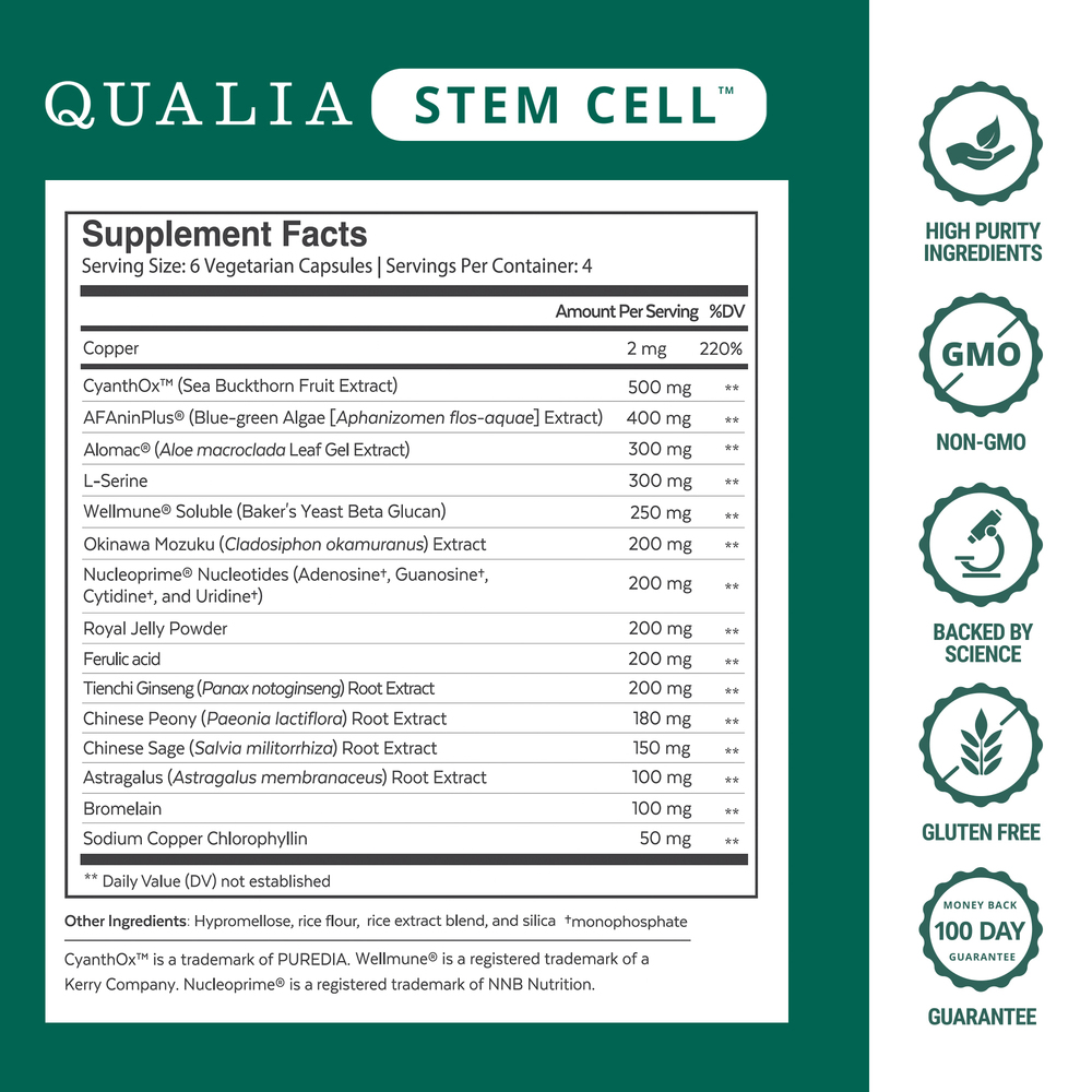 Qualia Stem Cell Supplement Facts Label