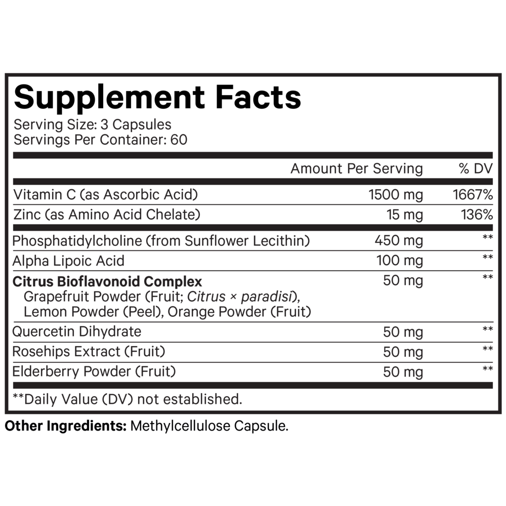 Liposomal Vitamin C Supplement Facts Label