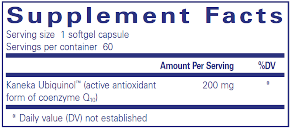 Ubiquinol-QH 200 Mg Supplement Facts Label