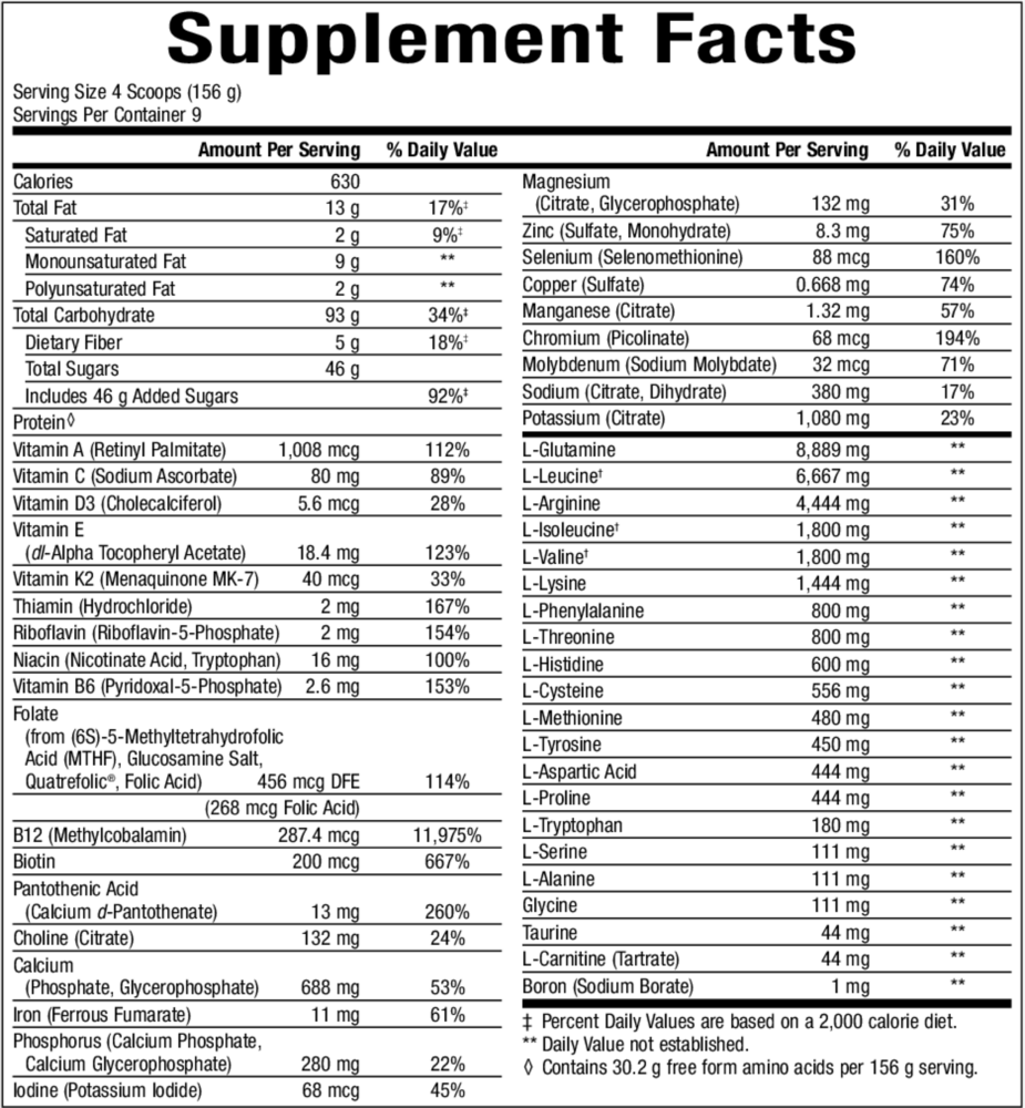 ElementAll Biological Diet Chocolate Supplement Facts Label