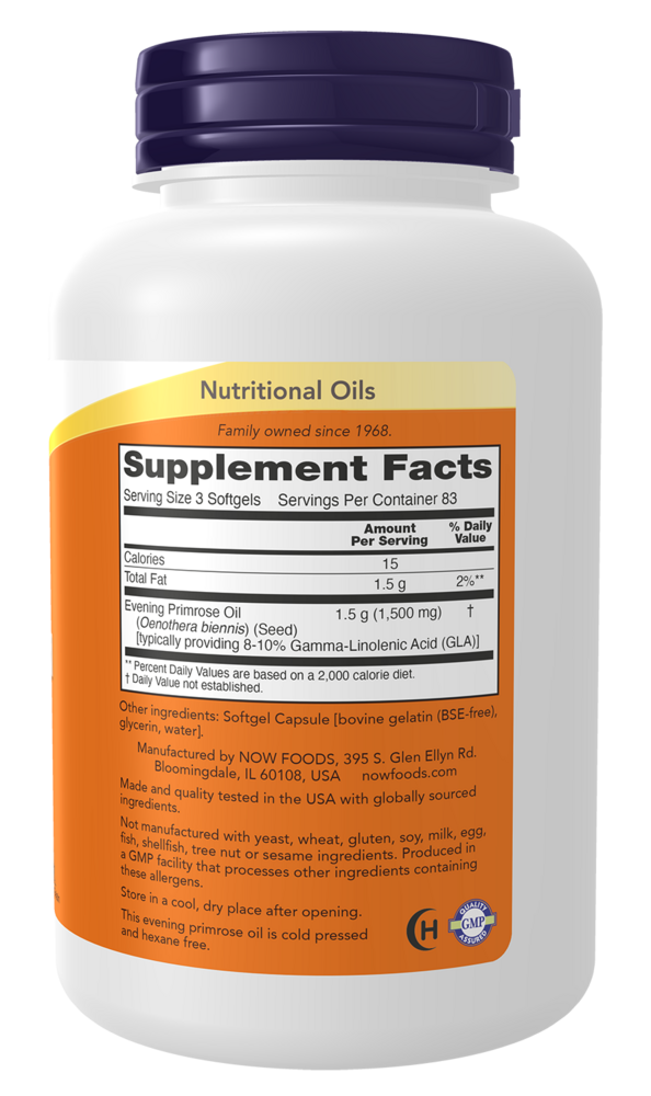 Evening Primrose Oil - 250 Softgels Supplement Facts Label