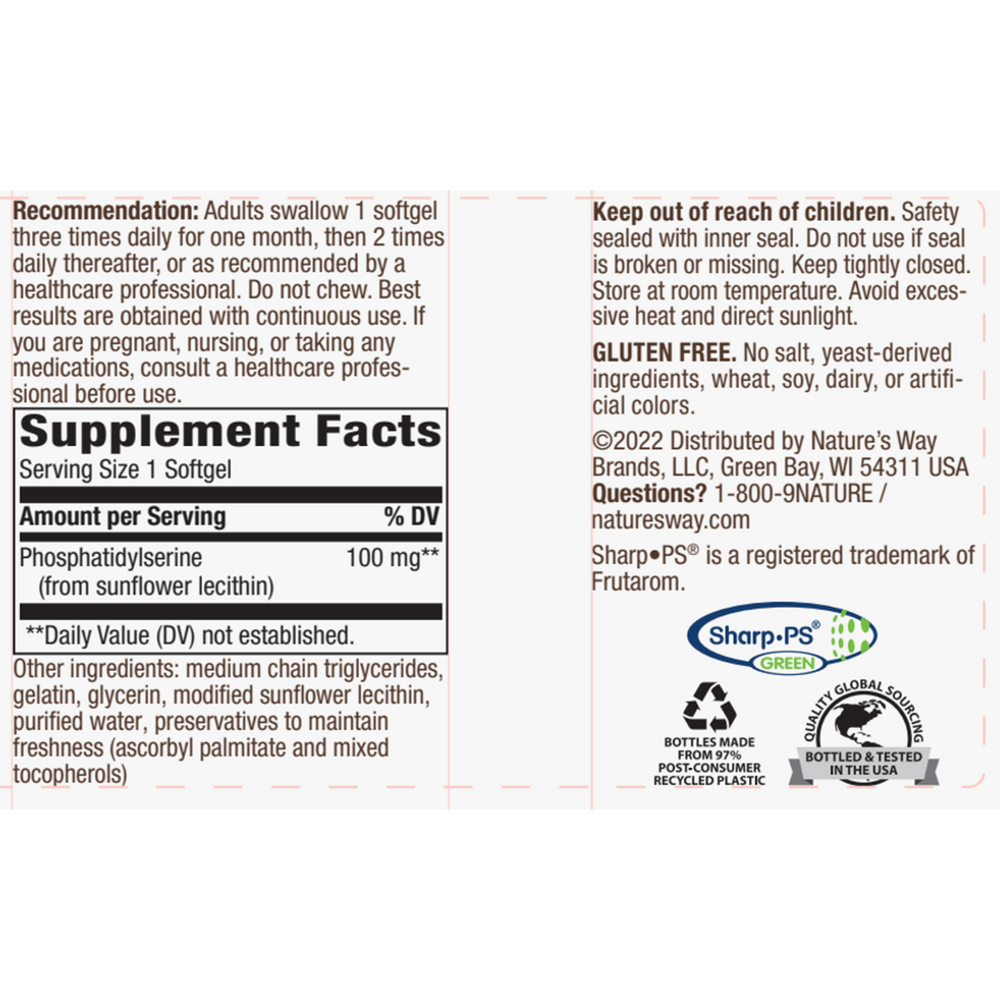 Phosphatidylserine 60 softgels Supplement Facts Label