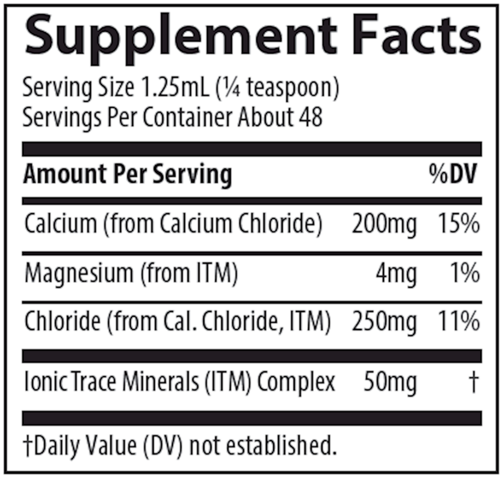 Liquid Ionic Calcium Supplement Facts Label