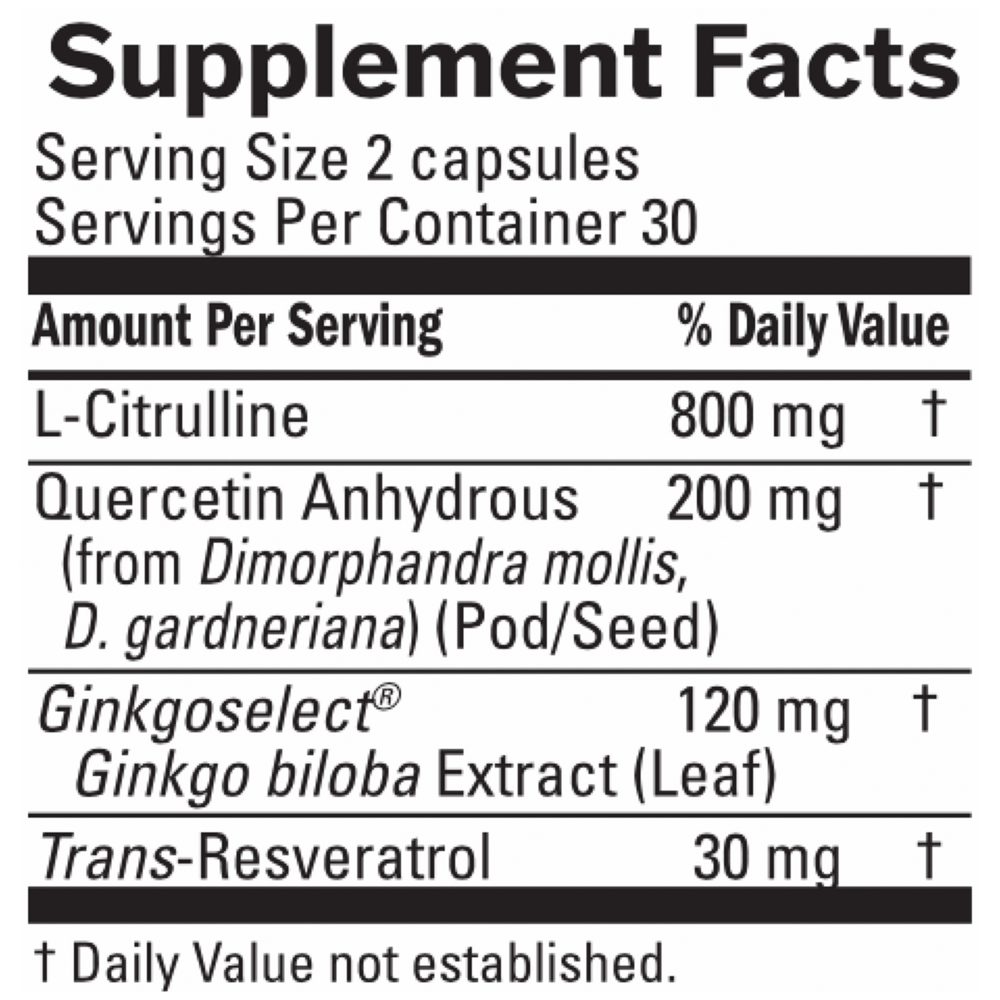 Advanced Blood Flow Supplement Facts Label