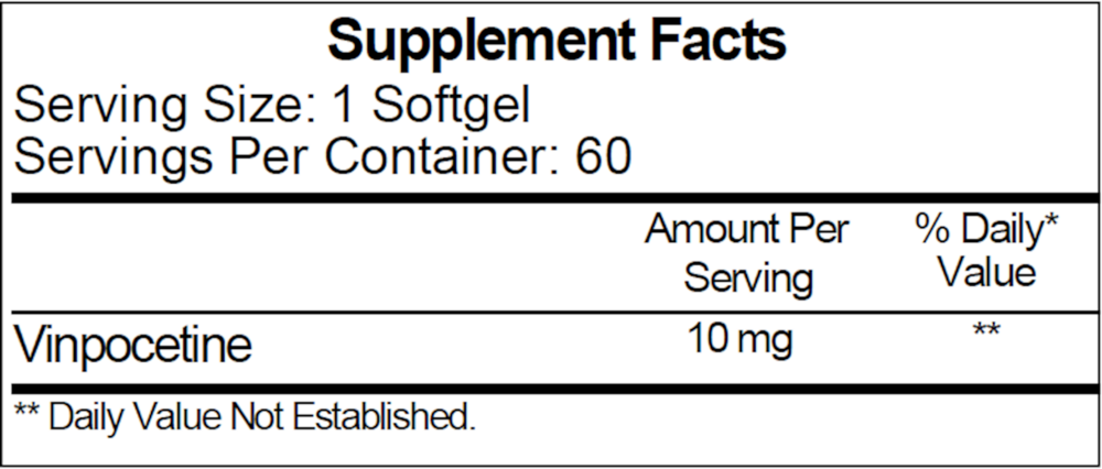 Vinpocetine 10 mg Supplement Facts Label