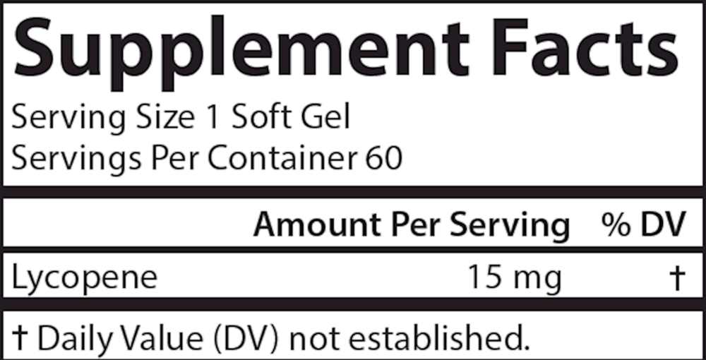 Lycopene 15 mg Supplement Facts Label