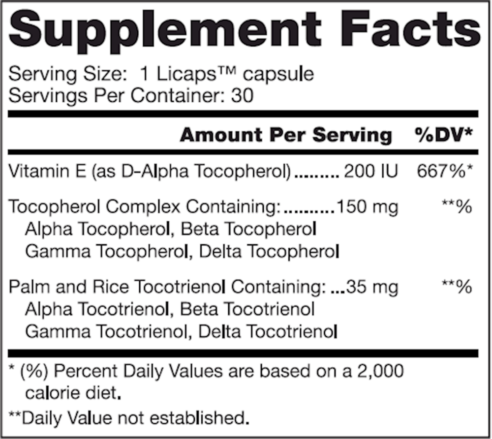Vitamin E Supplement Facts Label