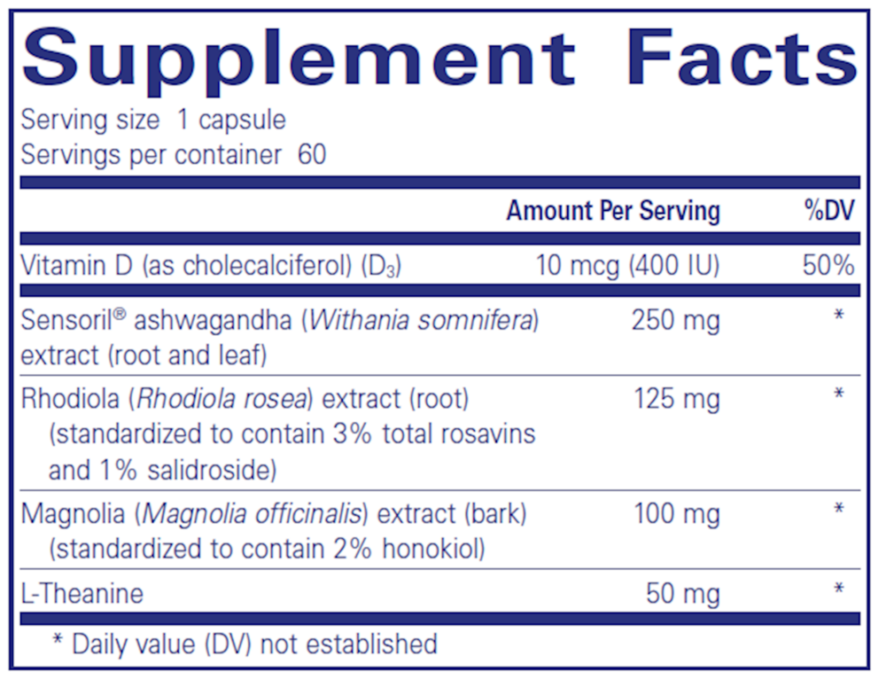 Cortisol Calm 60 Count Supplement Facts Label