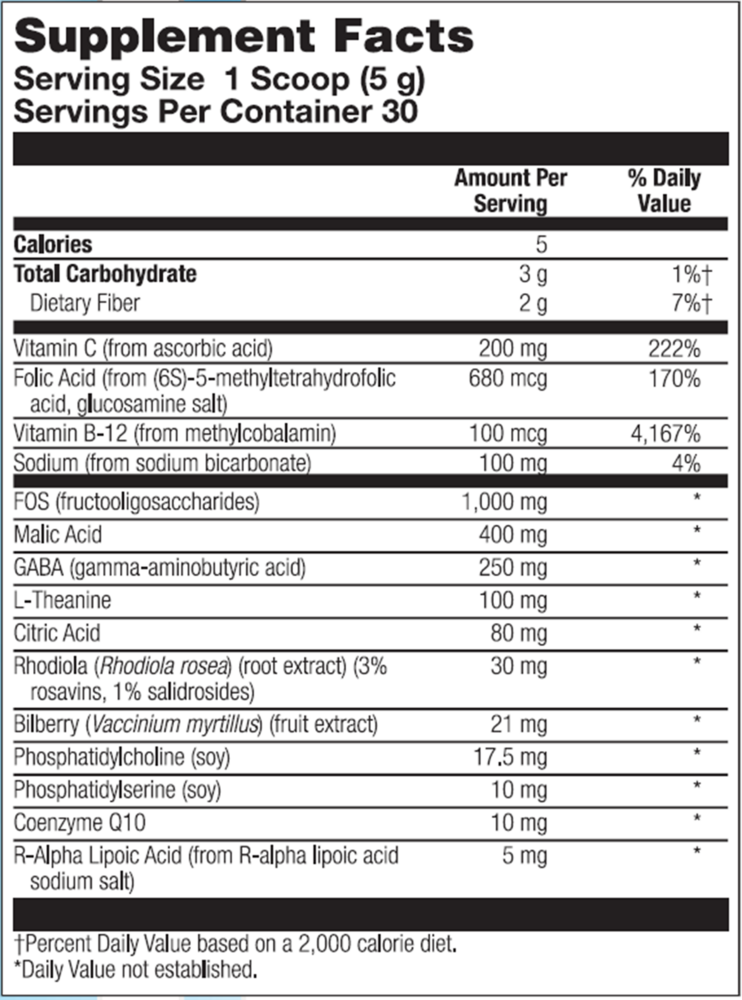 Focus Fizz Supplement Facts Label
