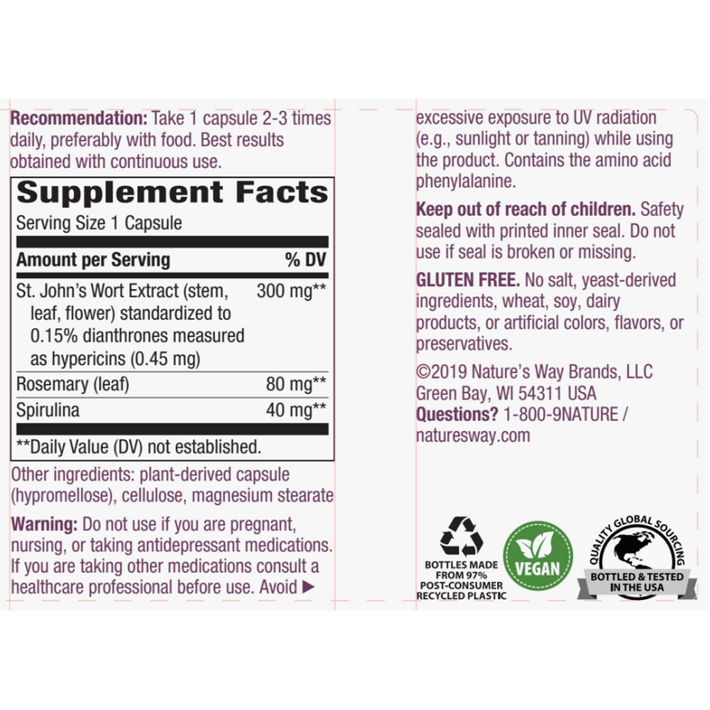St. John's Wort 90 Caps Supplement Facts Label