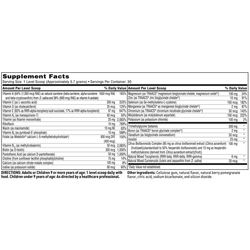 VitaSpectrum Powder Berry-Pomegranate Supplement Facts Label