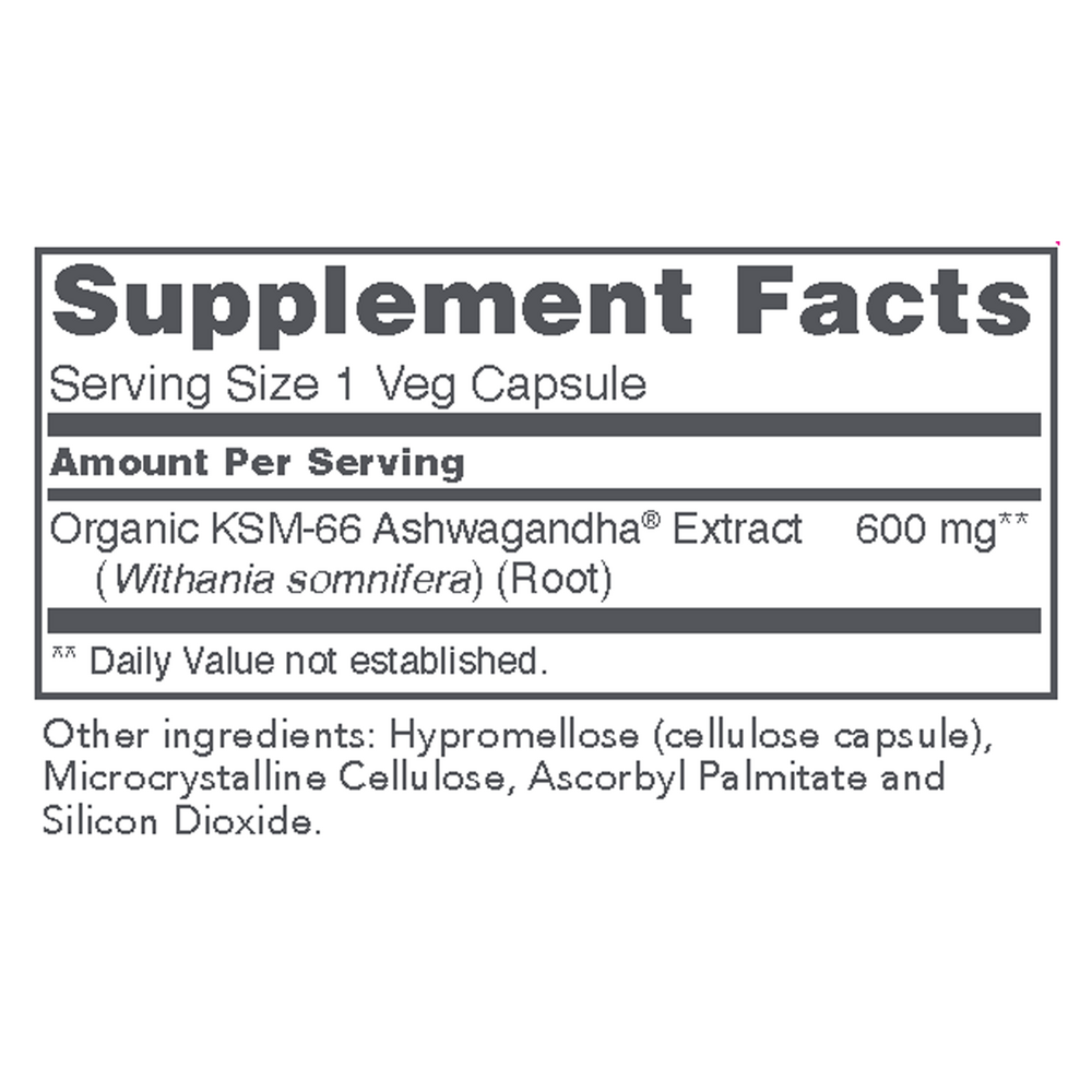 KSM-66 Ashwagandha Root Extract Supplement Facts Label