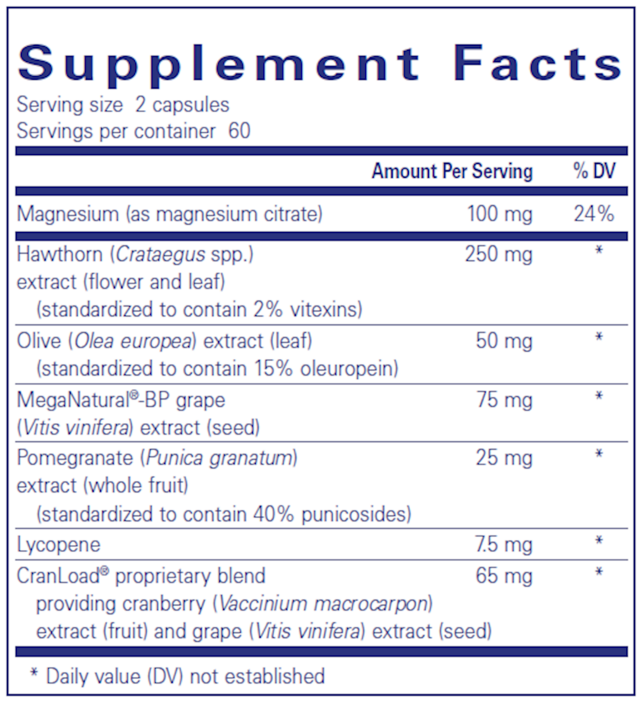 Vascular Relax* Supplement Facts Label