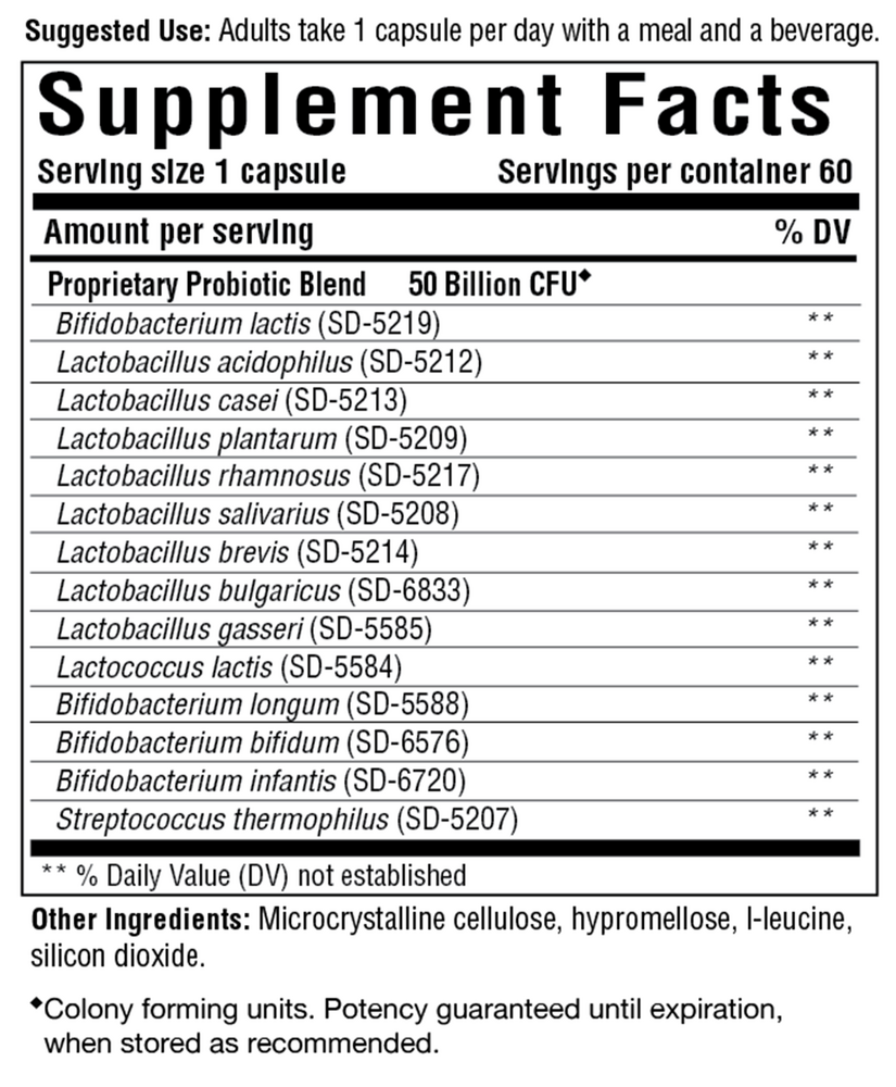 Flora 50-14 Clinical Strength 60ct Supplement Facts Label
