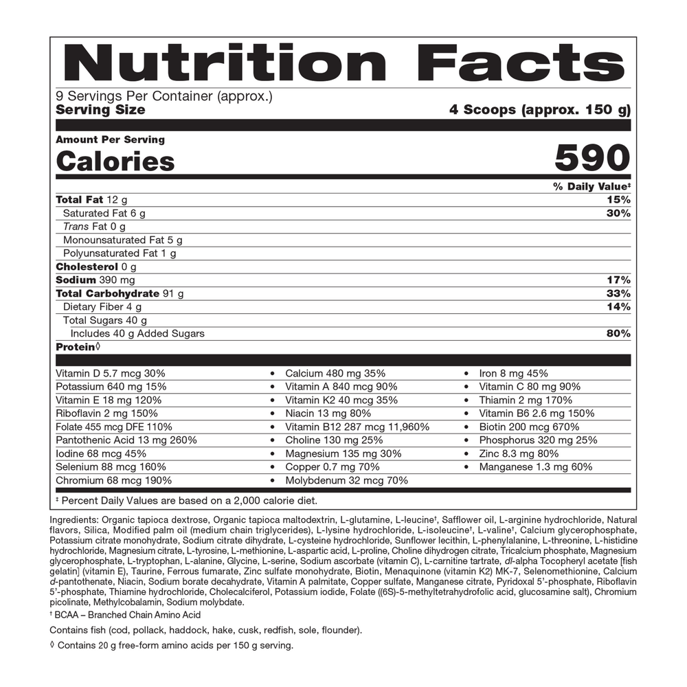 ElementAll Biological Diet Vanilla Coconut Supplement Facts Label