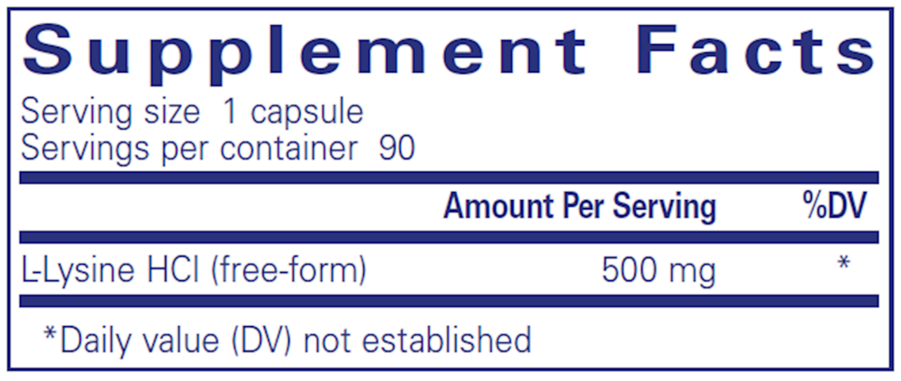 L-Lysine 270 Count Supplement Facts Label