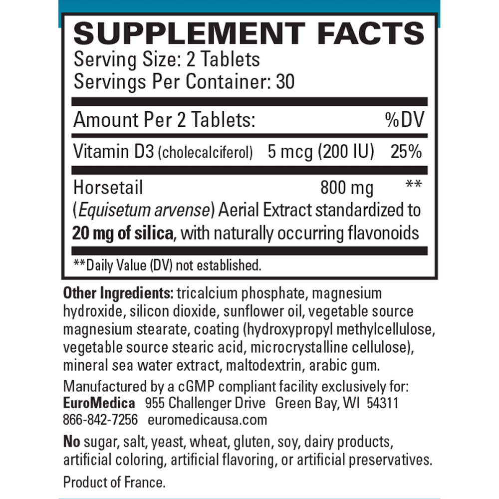 Silica-20 Supplement Facts Label
