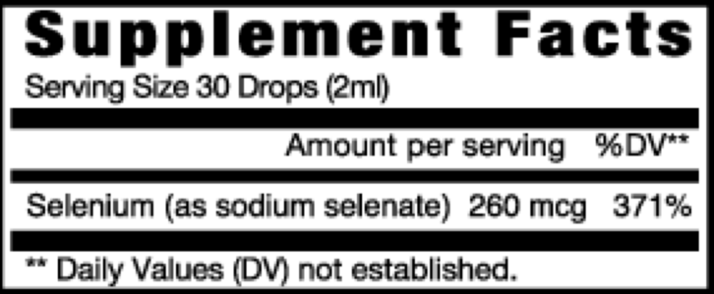Selenium Liquid Supplement Facts Label