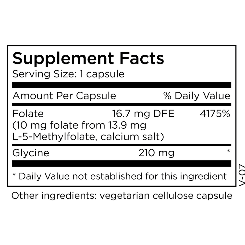 L-Methylfolate 10 mg Supplement Facts Label