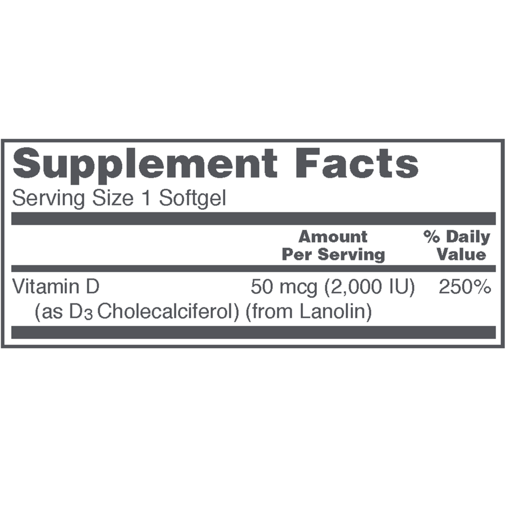 Vitamin D3 2000 IU Supplement Facts Label